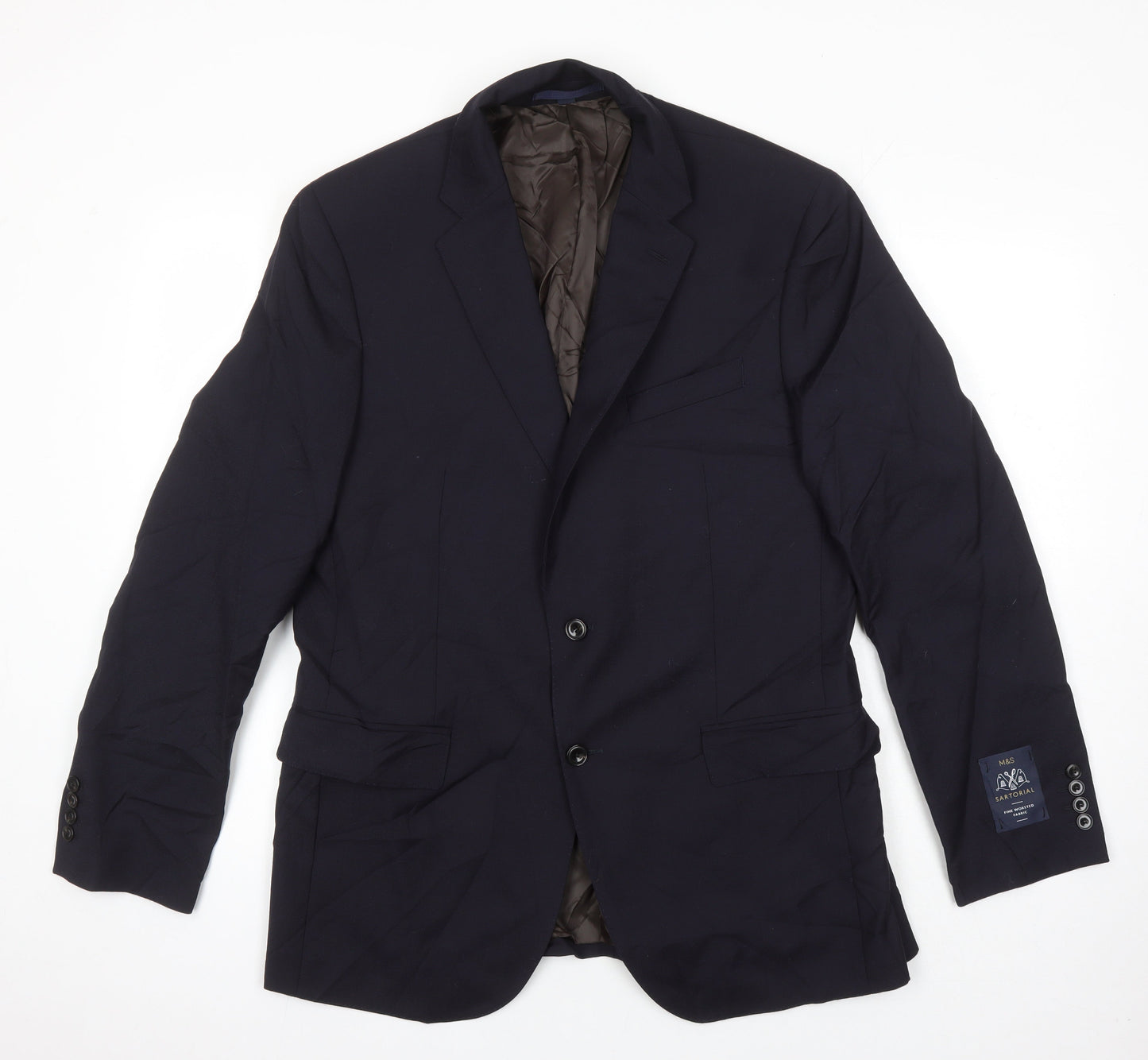 M&S Mens Blue Wool Jacket Suit Jacket Size 42 Regular