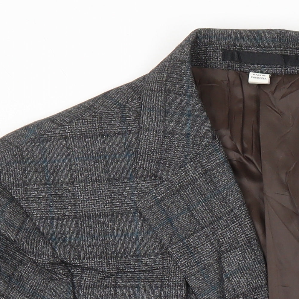 M&S Mens Grey Check Wool Jacket Blazer Size 40 Regular