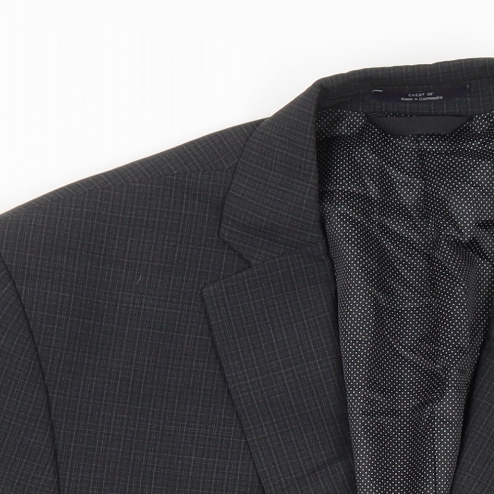 M&S Mens Grey Check Wool Jacket Suit Jacket Size 38 Regular