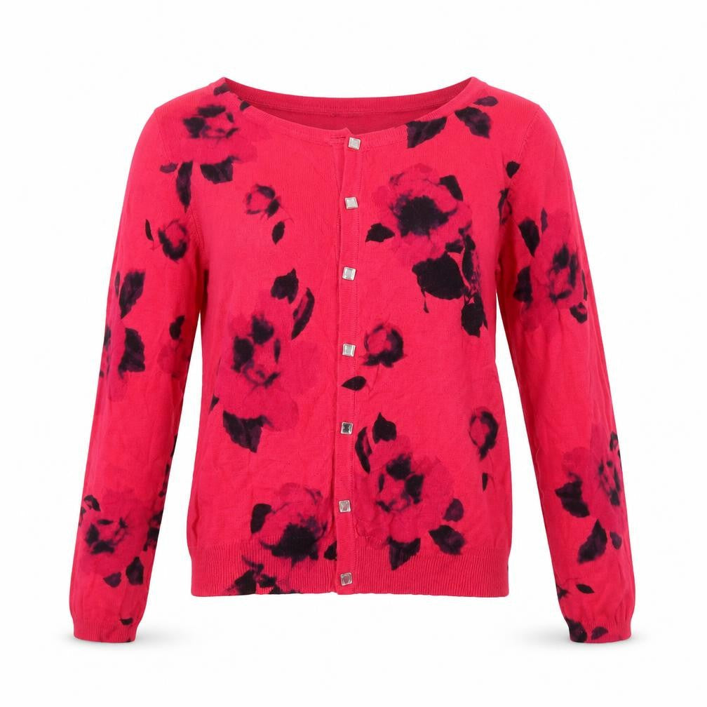 Next Womens Ivory Round Neck Floral 100% Cotton Cardigan Jumper Size 10