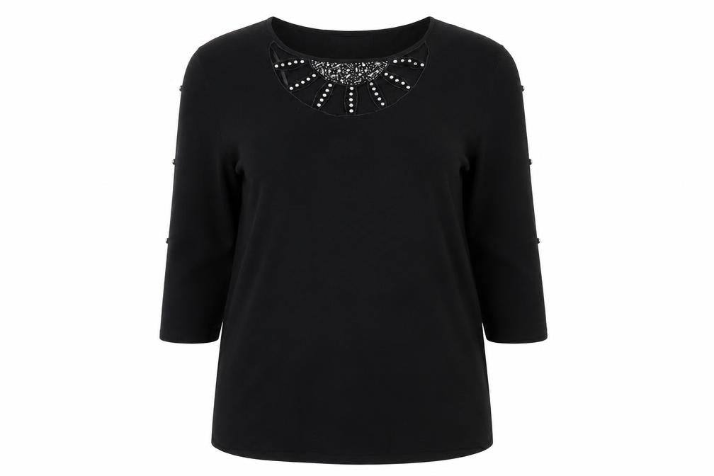 Femme Womens Black Trivinyl Tunic T-Shirt Size 14 Boat Neck