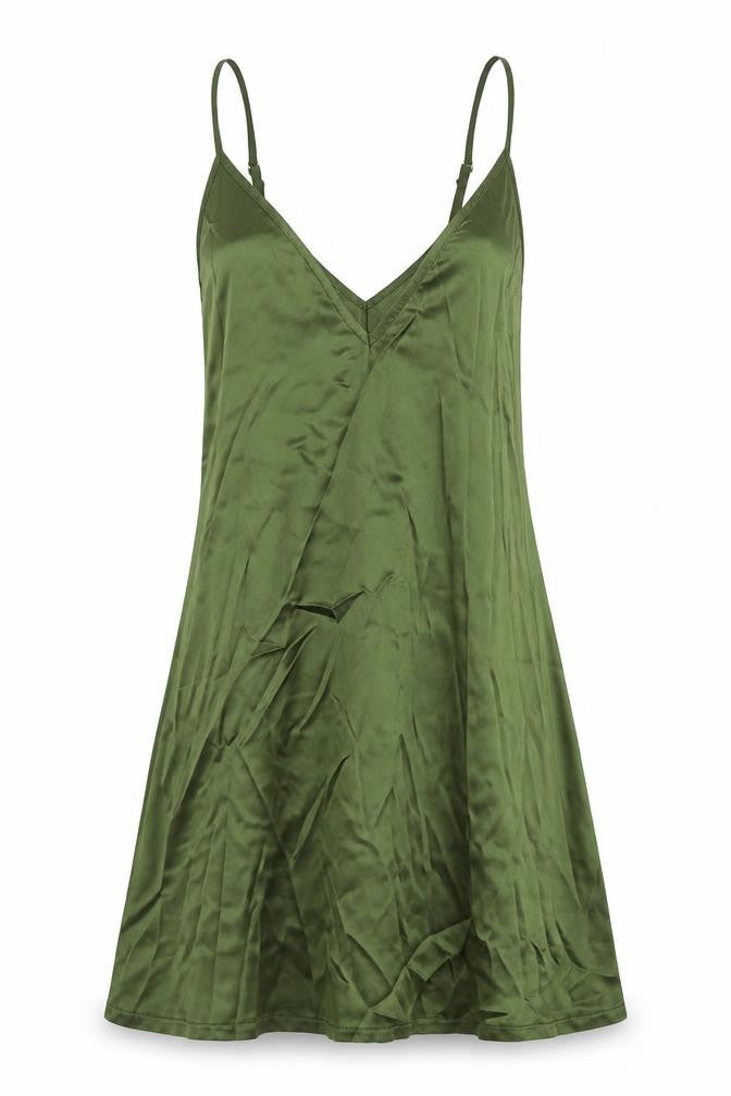 PRETTYLITTLETHING Womens Green Polyester Slip Dress Size 4 V-Neck