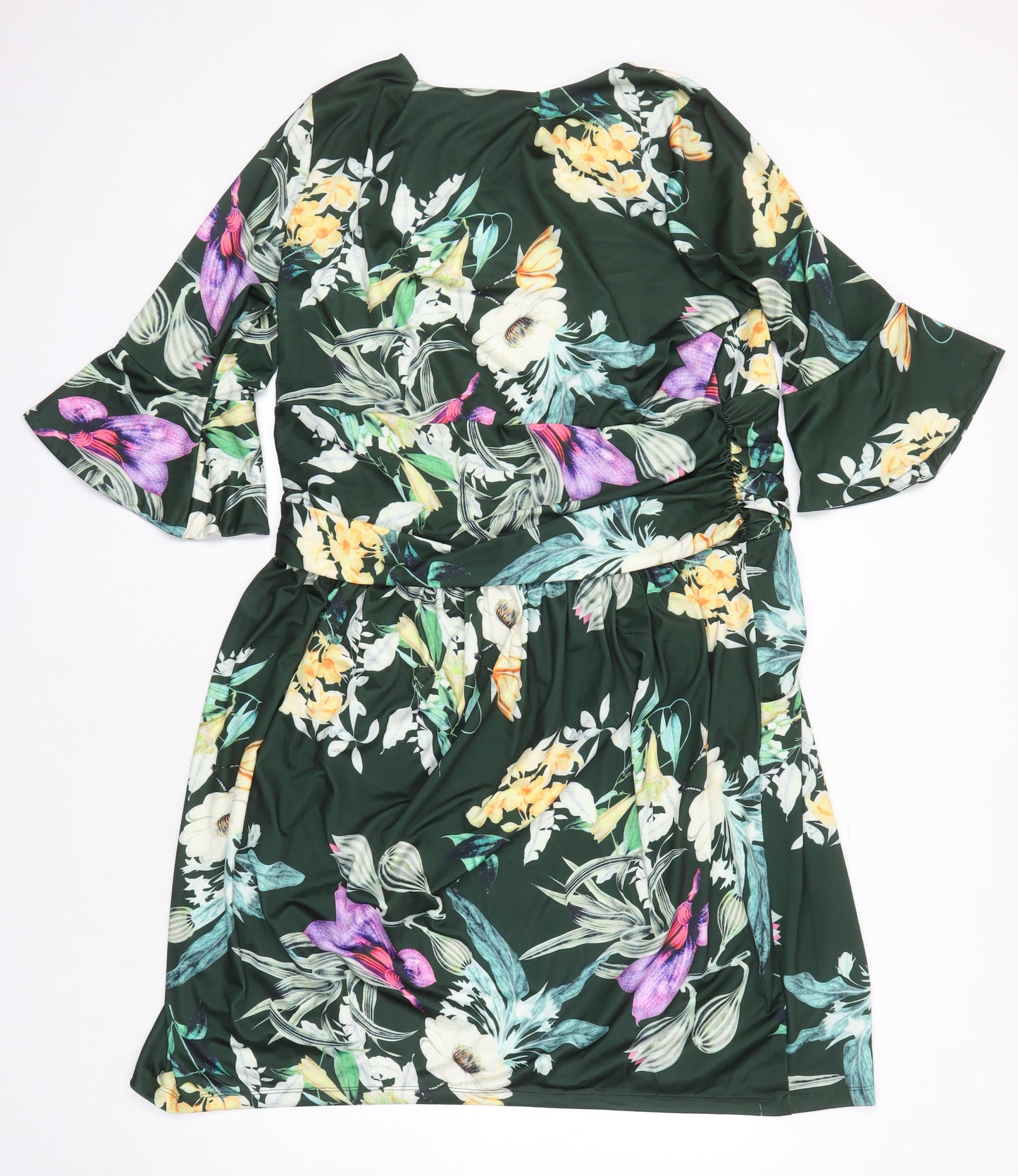 Creation Womens Ivory Floral Polyester A-Line Size 12 Round Neck
