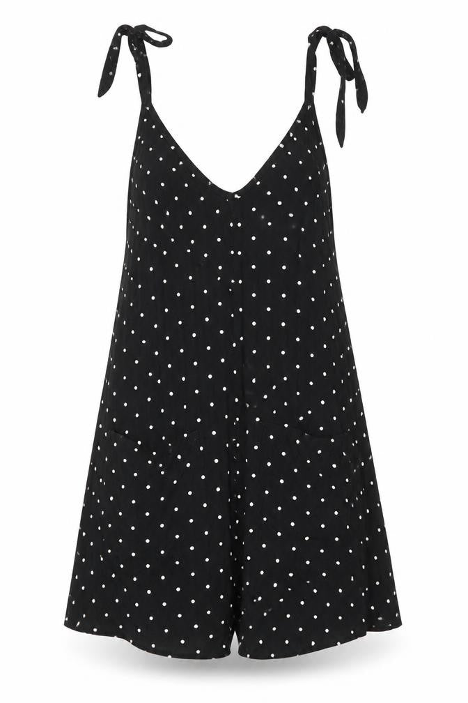 Monki Womens Black Polka Dot Viscose Playsuit One-Piece Size M - Pockets
