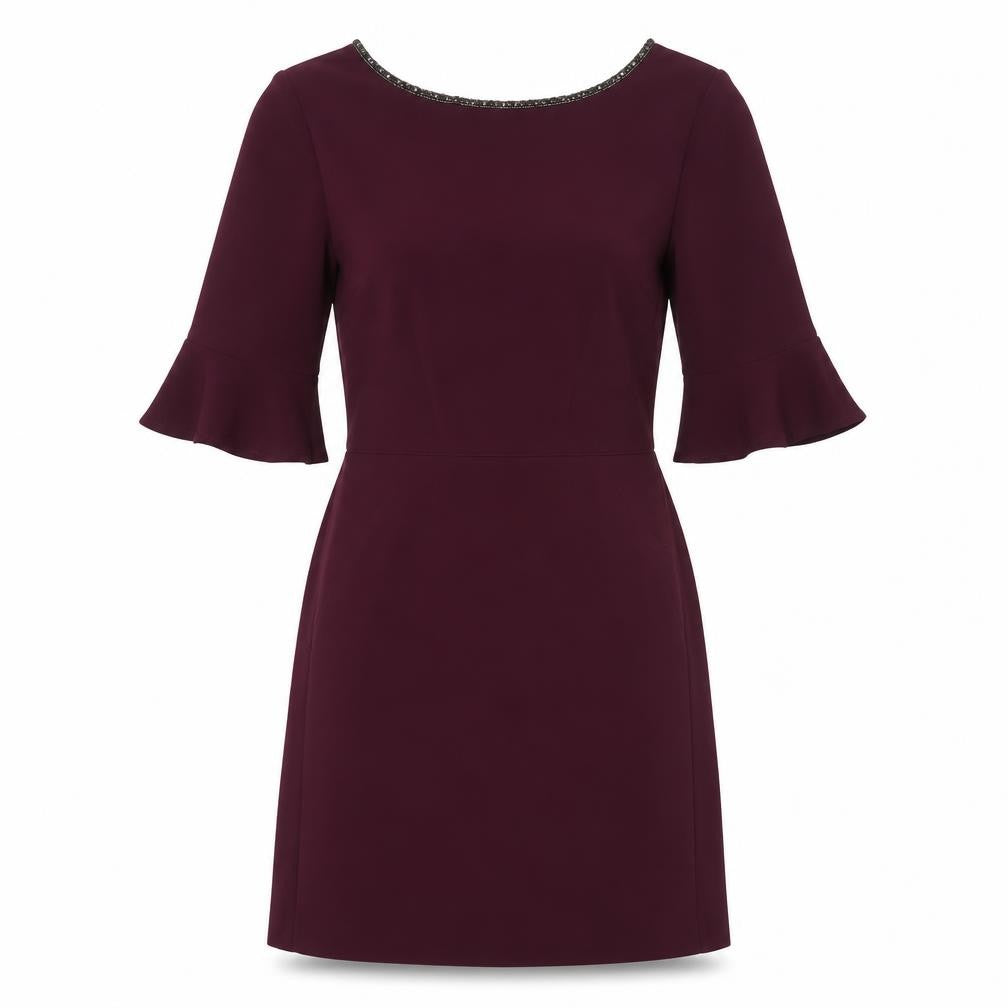 Oasis Womens Red Cotton A-Line Size 10 Boat Neck Zip