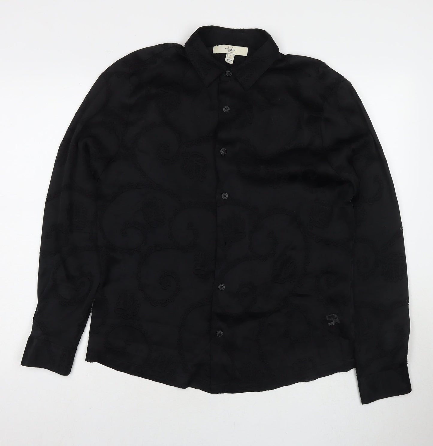 River Island Womens Black Geometric Viscose Basic Button-Up Size S Collared
