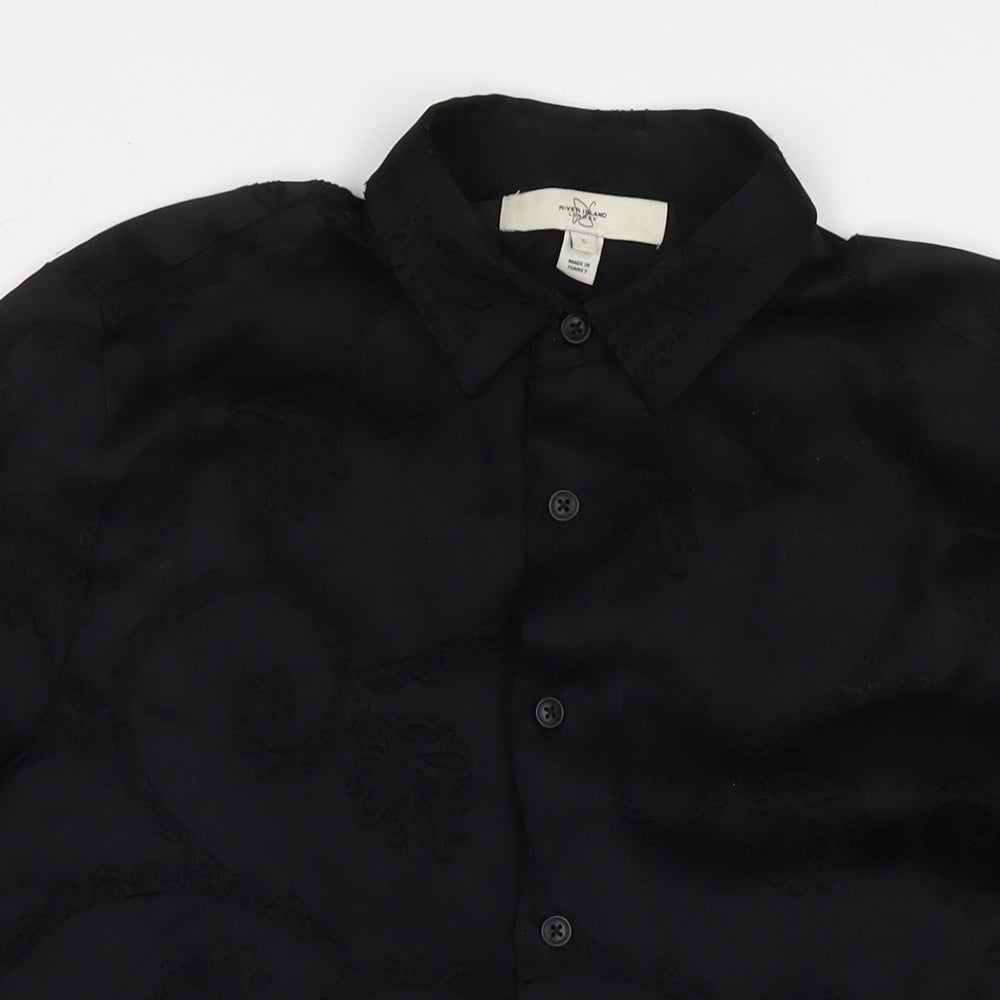 River Island Womens Black Geometric Viscose Basic Button-Up Size S Collared