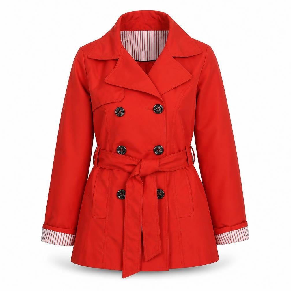 Front view of Atmosphere women’s red pea coat coat, size UK 12, button