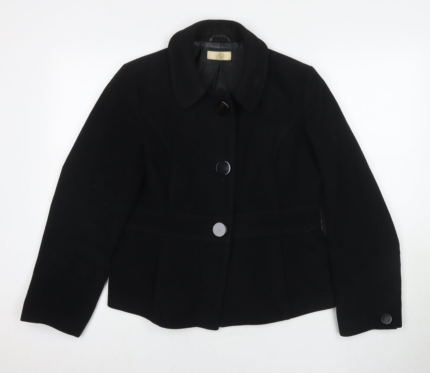 Marks and Spencer Womens Black Pea Coat Coat Size 14 Button