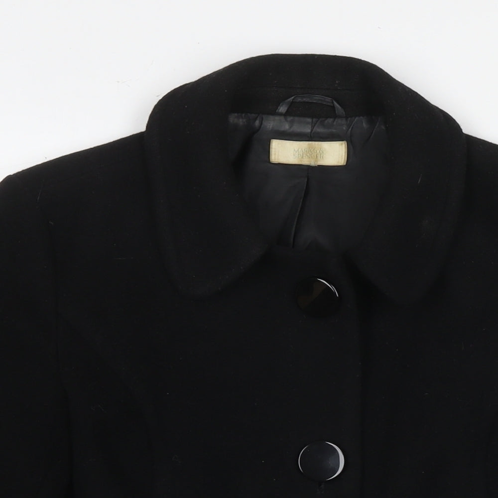 Marks and Spencer Womens Black Pea Coat Coat Size 14 Button