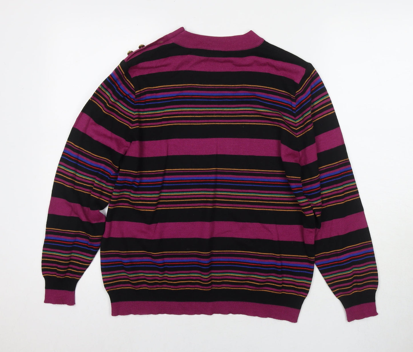 LUCIA Womens Purple V-Neck Striped Polyester Pullover Jumper Size 14