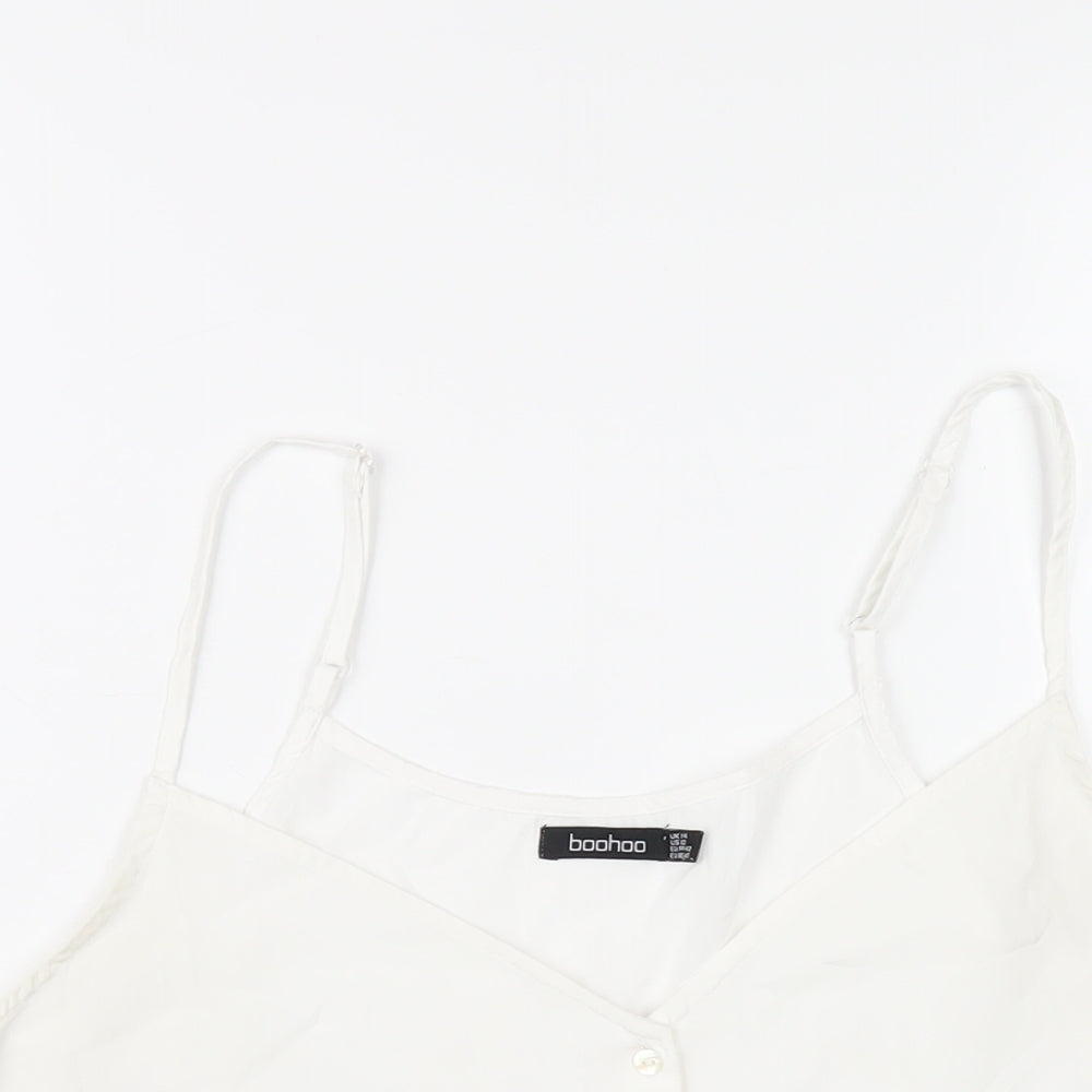 Boohoo Womens White Polyester Camisole T-Shirt Size 14 V-Neck