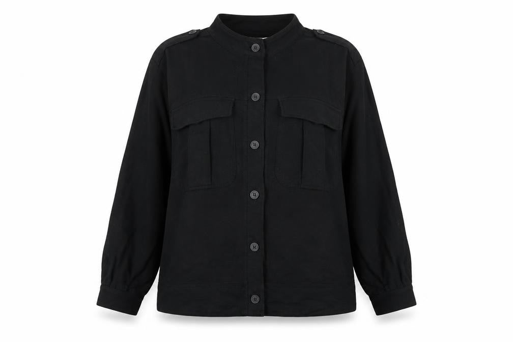 Next Womens Black Cotton Basic Button-Up Size 18 Round Neck