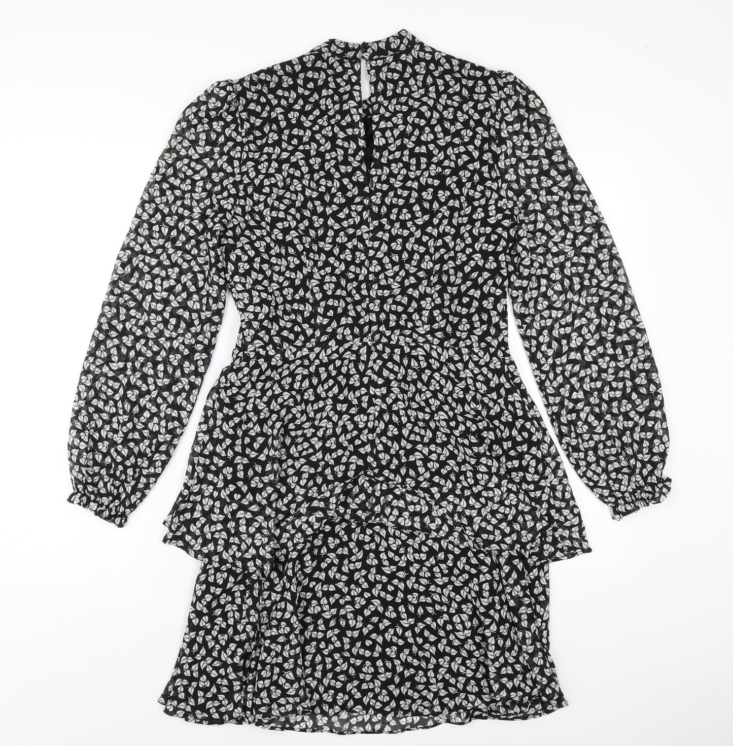 Warehouse Womens Black Geometric Polyester A-Line Size 10 Round Neck Zip
