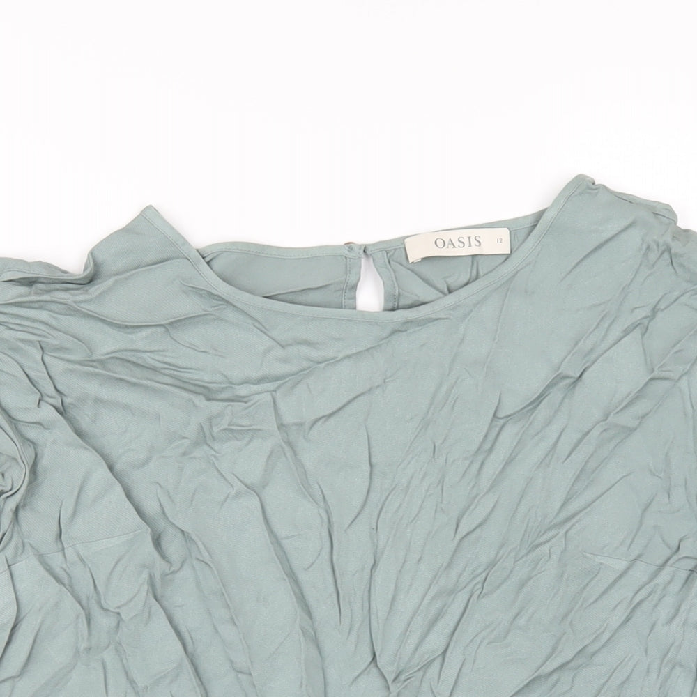 Oasis Womens Green Viscose Basic T-Shirt Size 12 Round Neck