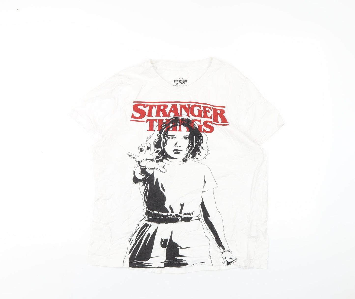 Stranger Things Womens White Cotton Basic T-Shirt Size S Round Neck