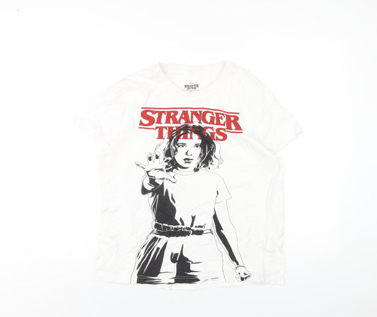 Stranger Things Womens White Cotton Basic T-Shirt Size S Round Neck