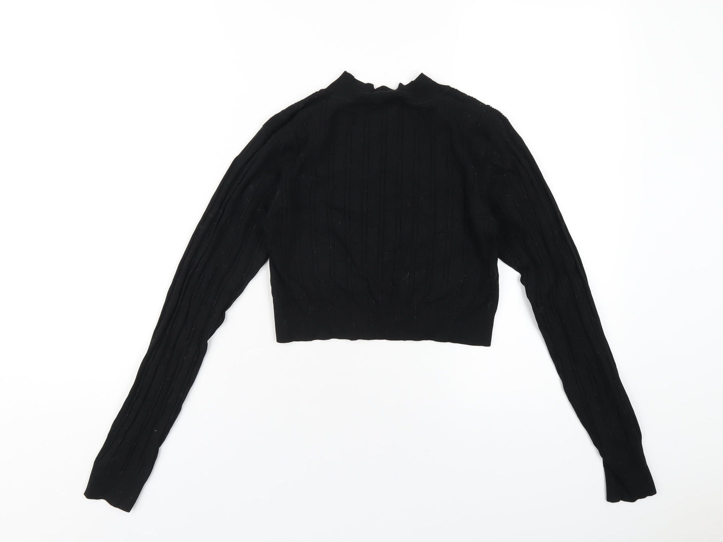 Glamorous Womens Black Viscose Cropped T-Shirt Size S Round Neck