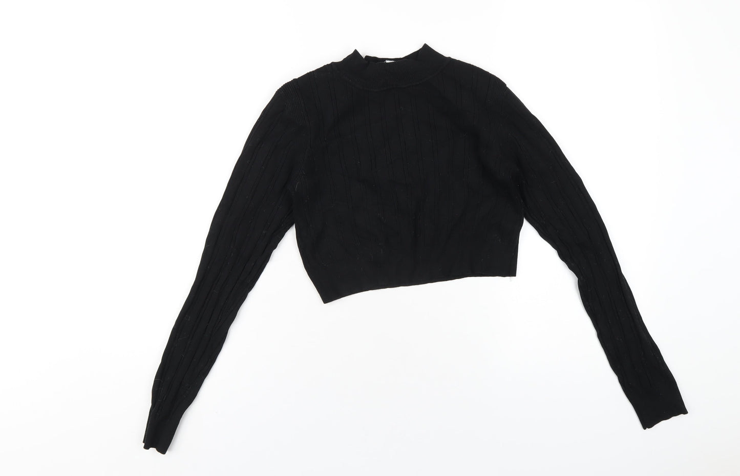 Glamorous Womens Black Viscose Cropped T-Shirt Size S Round Neck