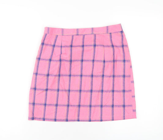 Heartbreak Womens Pink Plaid Cotton A-Line Skirt Size 10 Zip