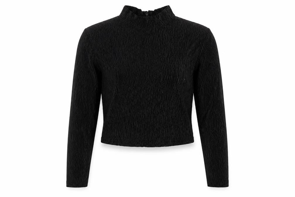 H&M Womens Black Polyester Cropped T-Shirt Size M Mock Neck