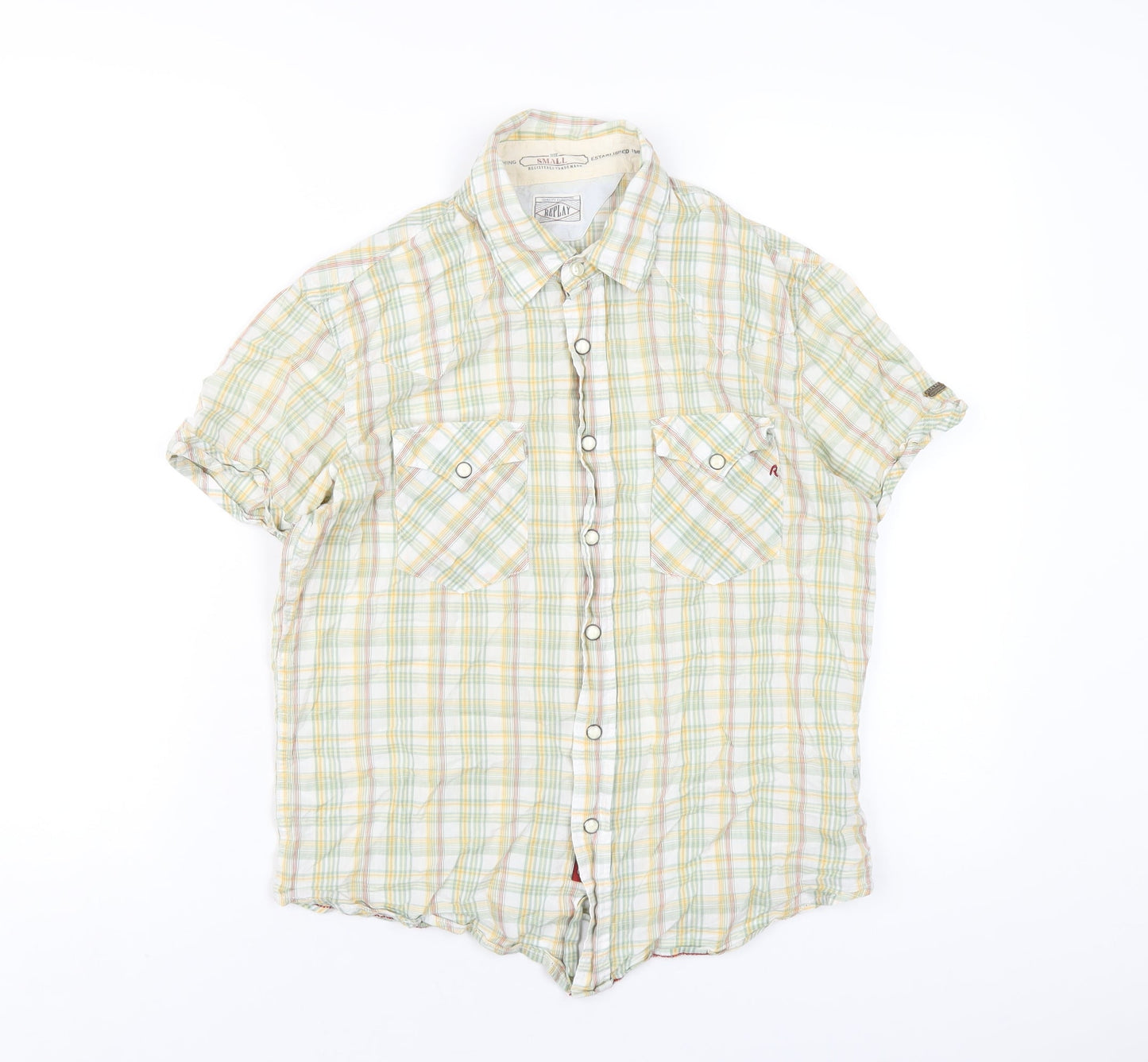 Replay Womens Multicoloured Plaid Cotton Basic Button-Up Size S Collared