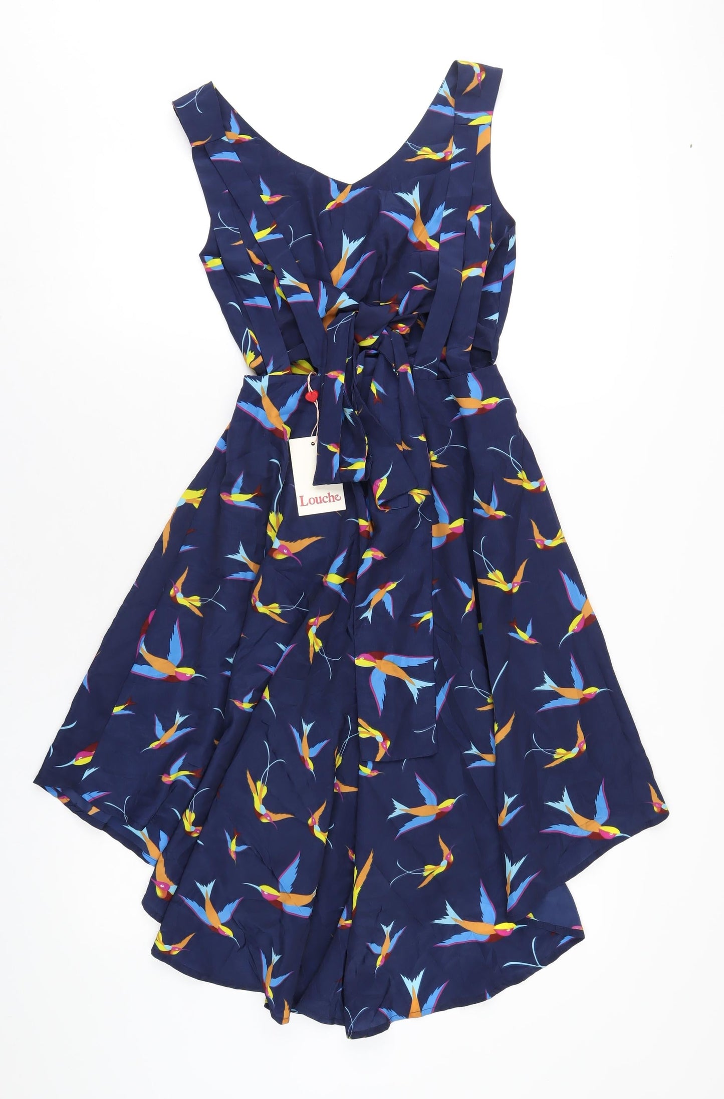 Louche Womens Blue Geometric Polyester A-Line Size 8 Scoop Neck Zip