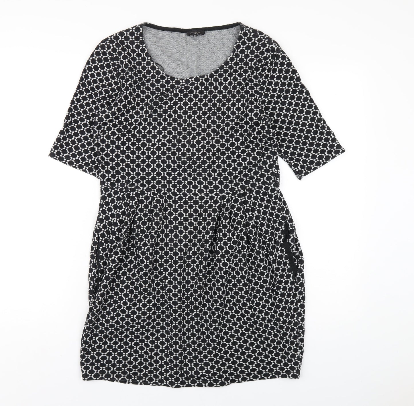River Island Womens Black Geometric Cotton A-Line Size 14 Round Neck Pullover