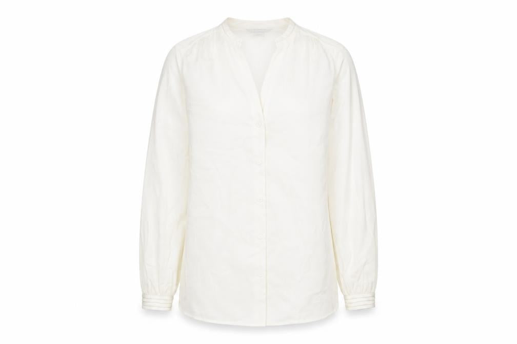 H&M Womens Ivory Polyester Basic Button-Up Size 8 V-Neck