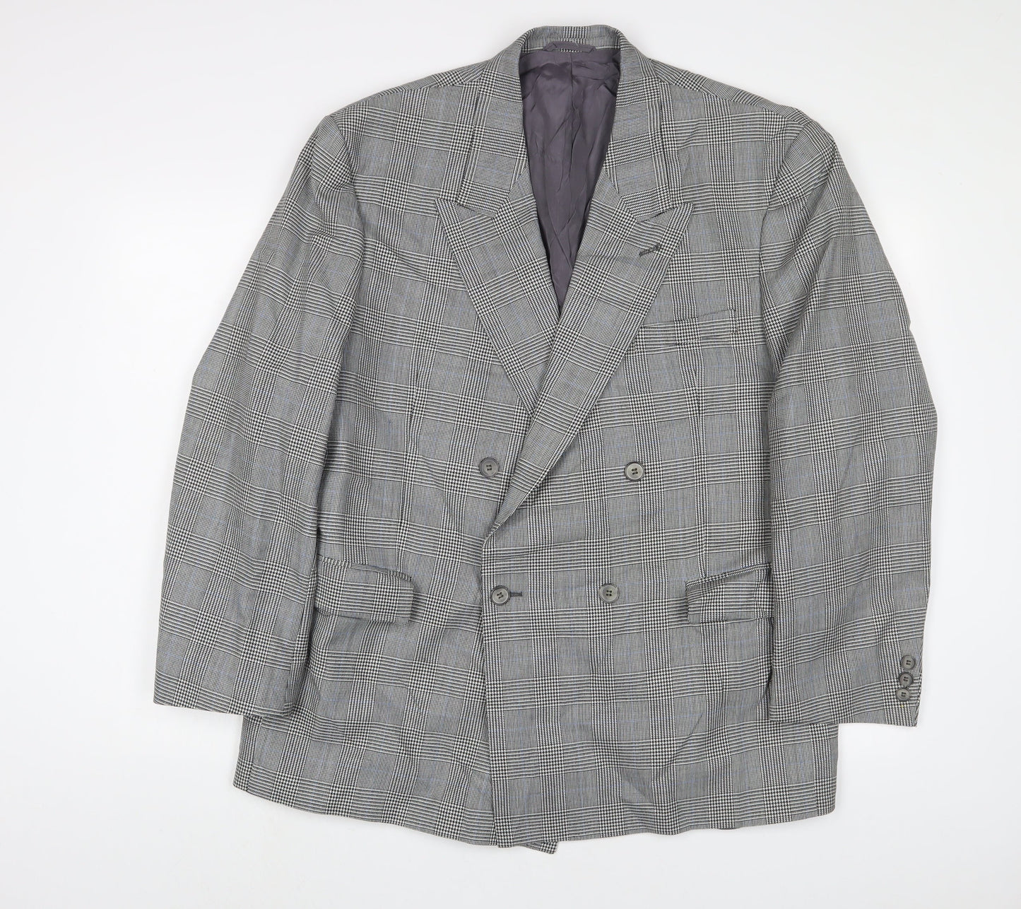 Skopes Mens Grey Plaid Wool Jacket Suit Jacket Size 44 Regular