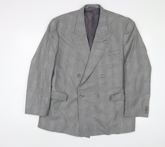 Skopes Mens Grey Plaid Wool Jacket Suit Jacket Size 44 Regular