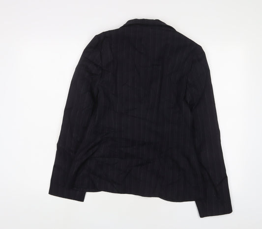 BAY Womens Blue Striped Jacket Blazer Size 12 Button