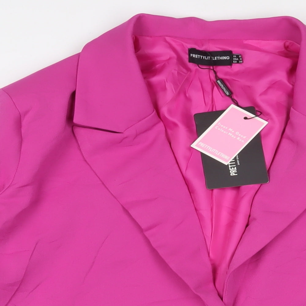 PRETTYLITTLETHING Womens Pink Jacket Blazer Size 8 Button
