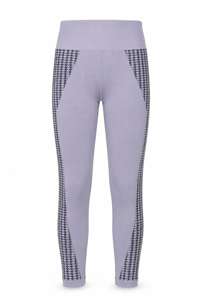 Front view of ASOS women’s purple polyamide capri leggings, size M, 20-inch leg