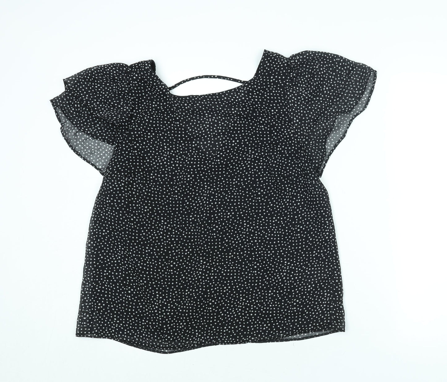 Dorothy Perkins Womens Black Polka Dot Polyester Basic Blouse Size 14 Round Neck