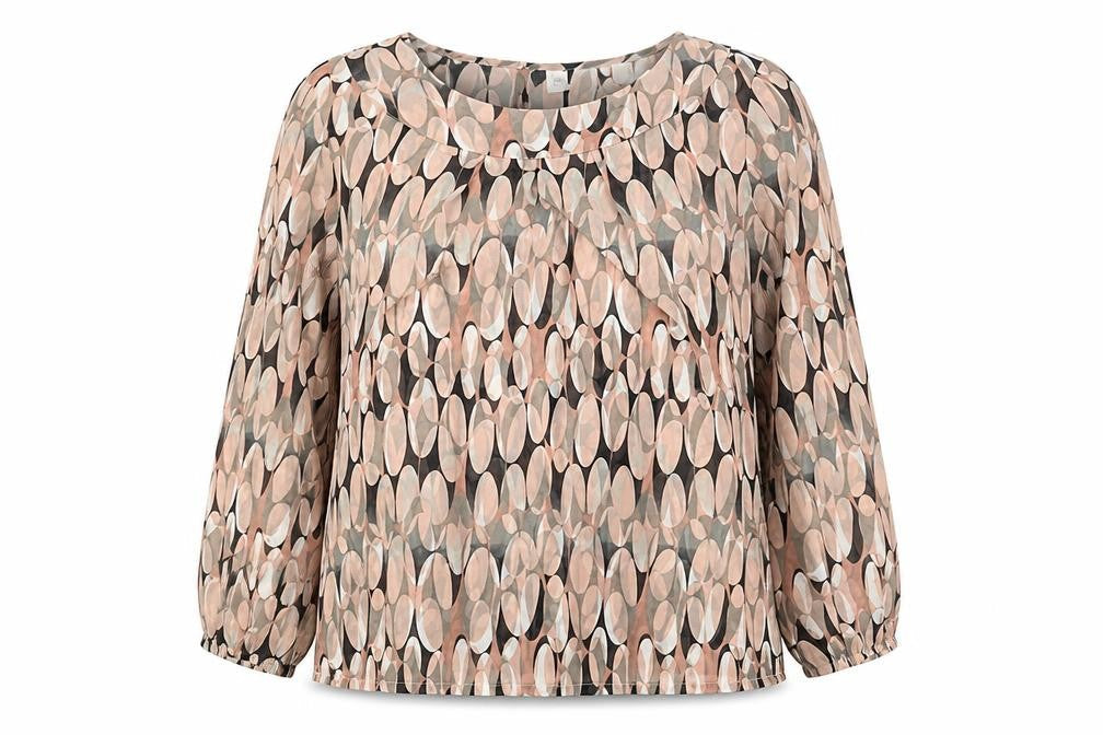 Bonprix Womens Pink Geometric Polyester Basic Blouse Size 16 Round Neck
