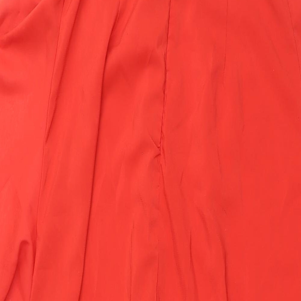 PRETTYLITTLETHING Womens Red Polyester Maxi Size 6 Scoop Neck Zip - Front Slits Waterfall Cold Shoulder