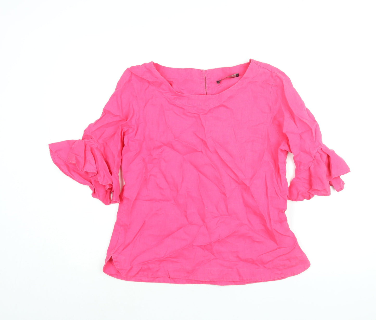 Marks and Spencer Womens Pink Viscose Basic Blouse Size 12 Round Neck - Frill