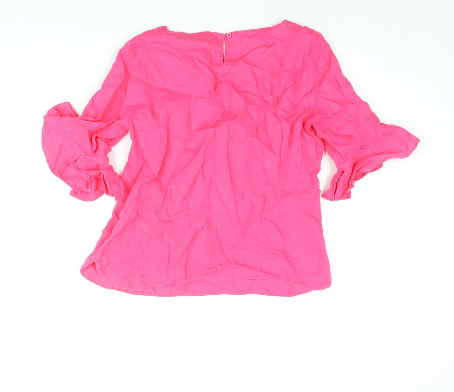 Marks and Spencer Womens Pink Viscose Basic Blouse Size 12 Round Neck - Frill