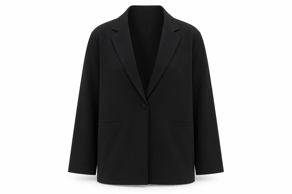 Front view of ASOS women’s black jacket blazer, size UK 8, button