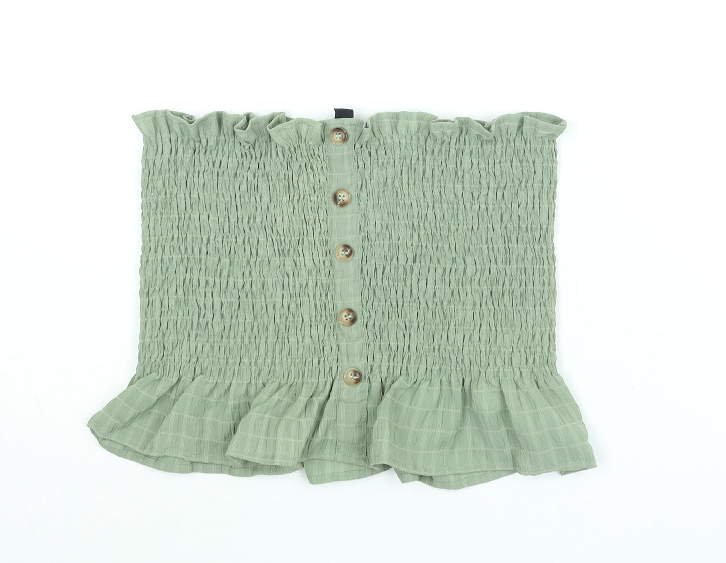 New Look Womens Green Polyester Basic Blouse Size L Square Neck - Rouched Button Detail