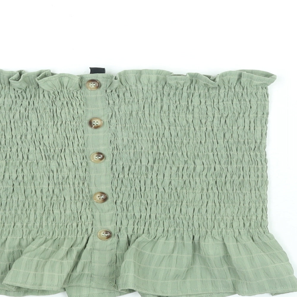 New Look Womens Green Polyester Basic Blouse Size L Square Neck - Rouched Button Detail