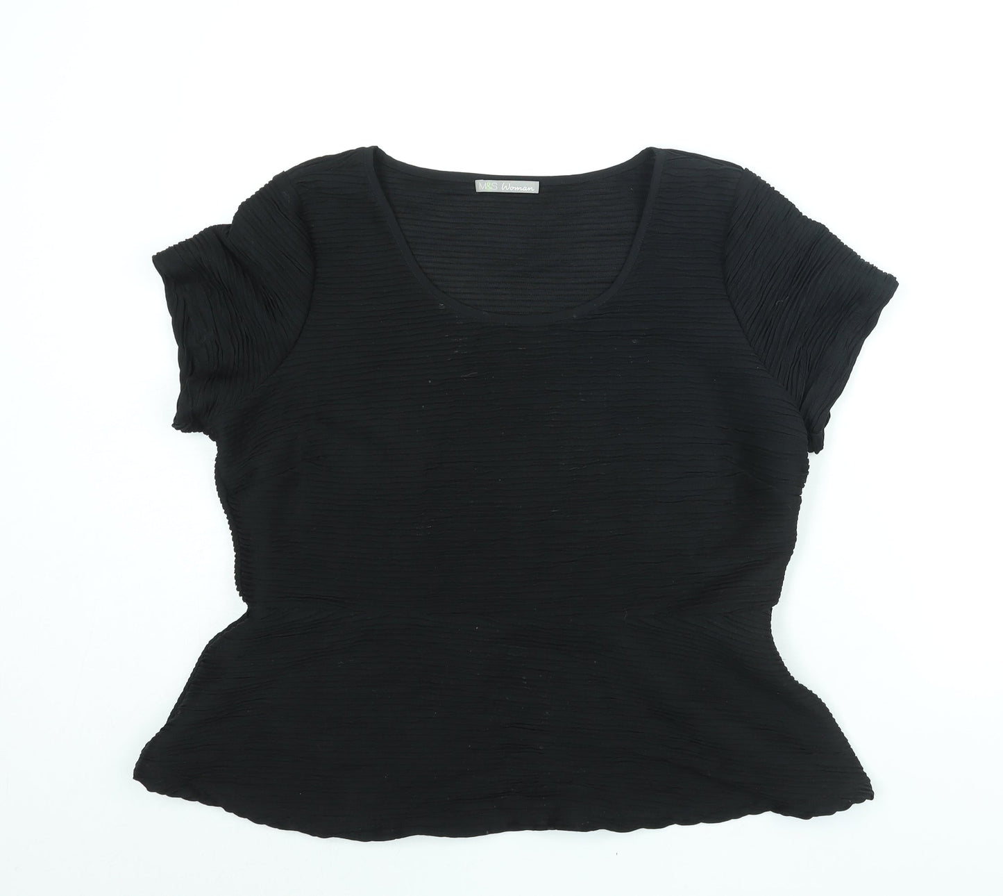 Marks and Spencer Womens Black Polyester Basic Blouse Size 18 Round Neck - Textured