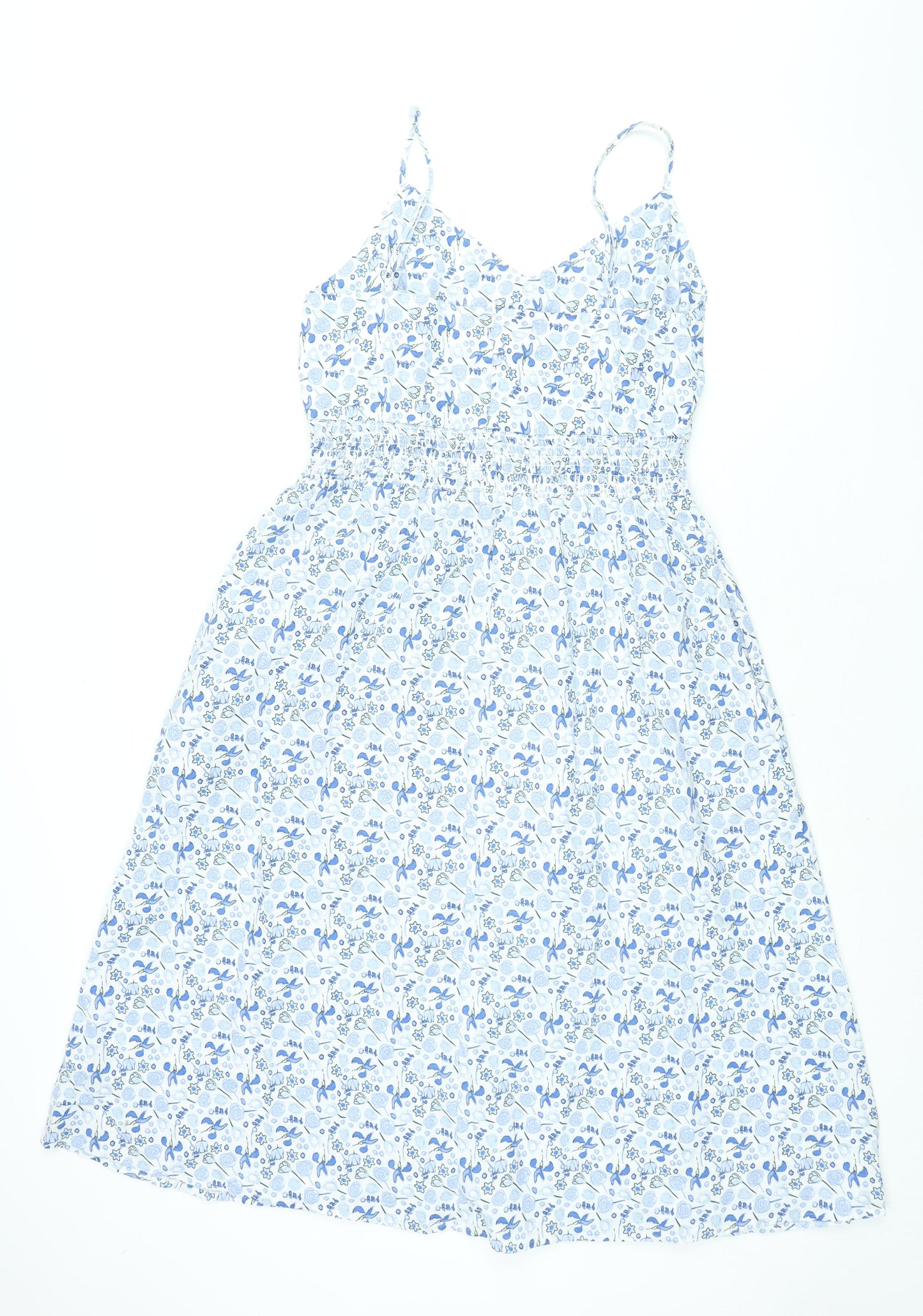 Marks and Spencer Womens Blue Cotton A-Line Size 14 V-Neck Zip