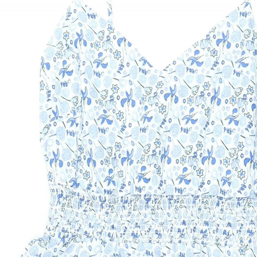 Marks and Spencer Womens Blue Cotton A-Line Size 14 V-Neck Zip