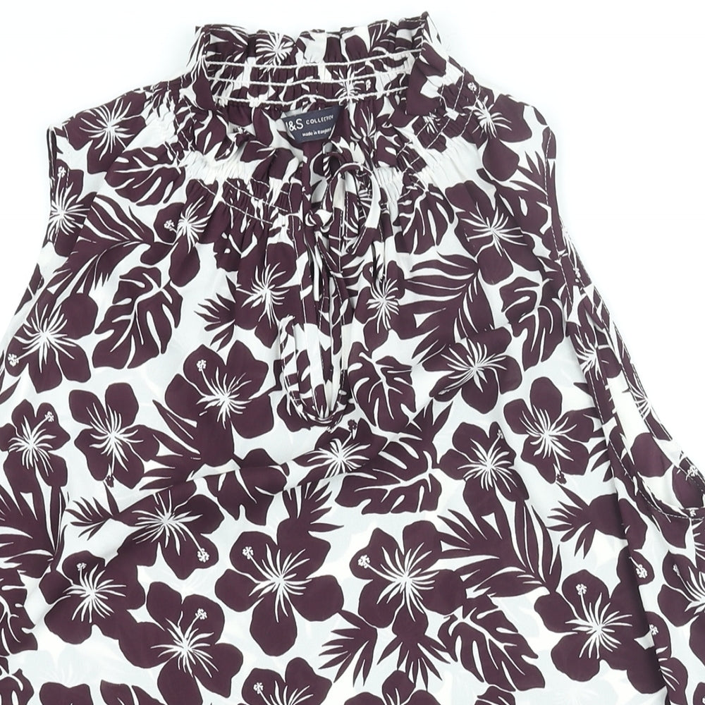 Marks and Spencer Womens Purple Floral Polyester Basic Blouse Size 10 Mock Neck