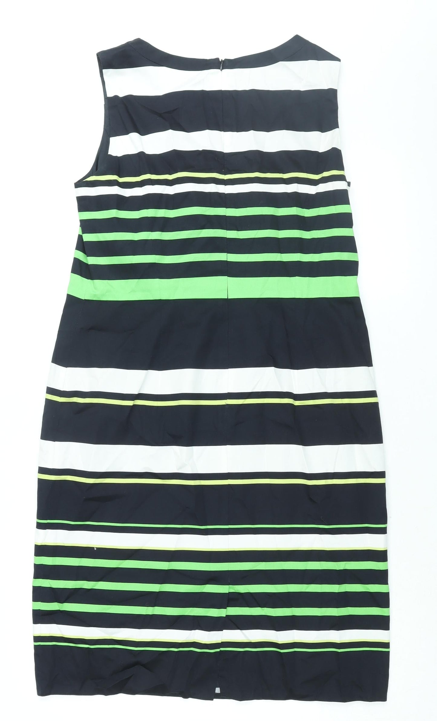 Gerry Weber Womens Blue Striped Cotton Shift Size 12 Round Neck Zip