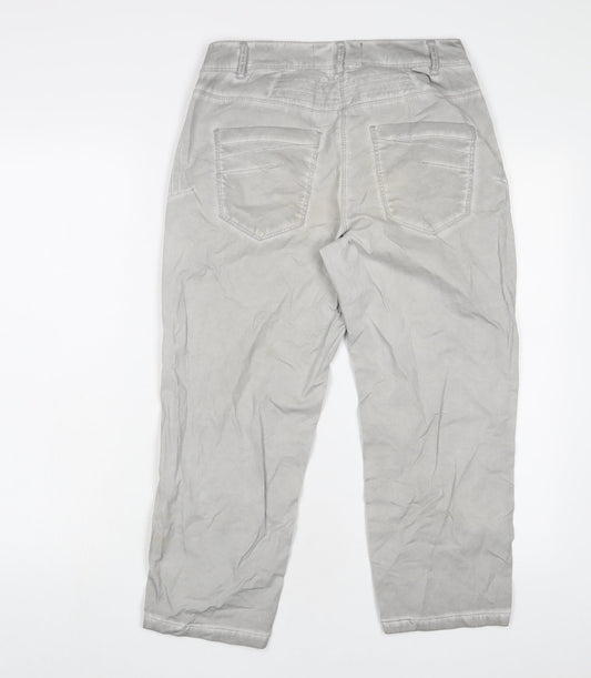 Cecil Womens Grey Cotton Capri Trousers Size 25 in L22 in Regular Button