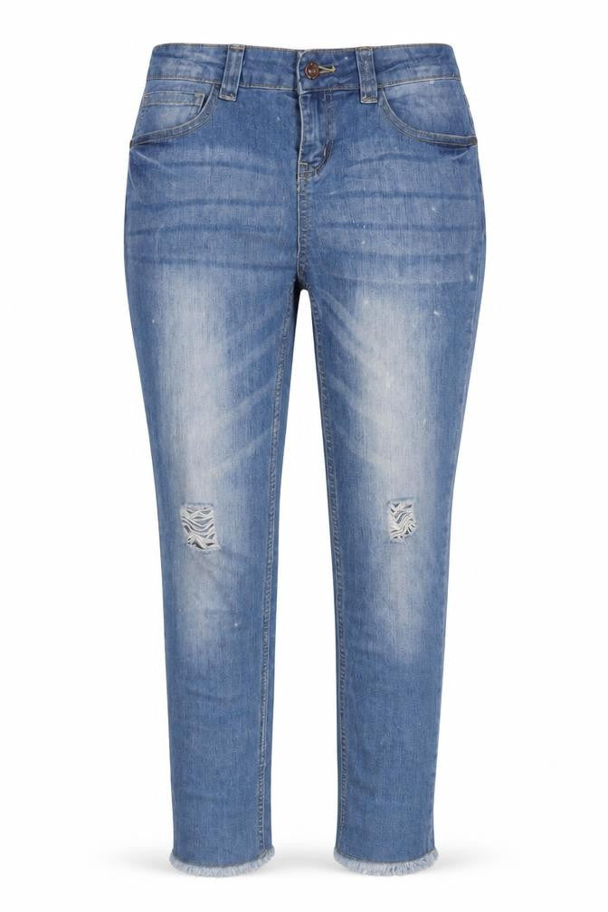 Front view of Denim & Co. girls’ blue cotton skinny jeans, size 11-12, years, 26-inch leg regular zip