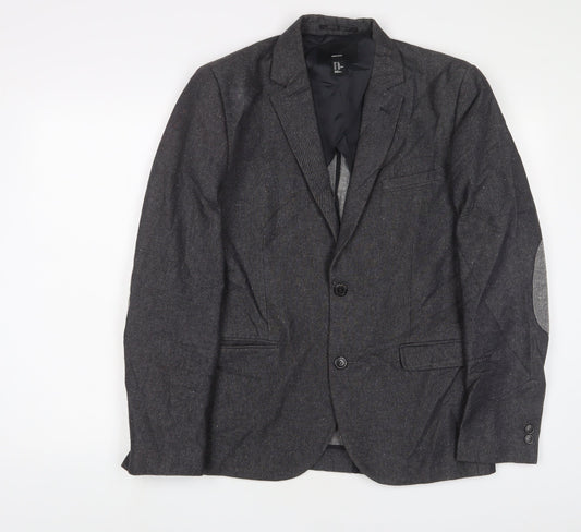 H&M Mens Grey Polyester Jacket Suit Jacket Size 40 Regular